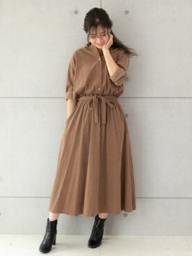 「コーデュロイシャツワンピ」｜PREFERIR_webさん（レディース・160cm）の秋コーディネート