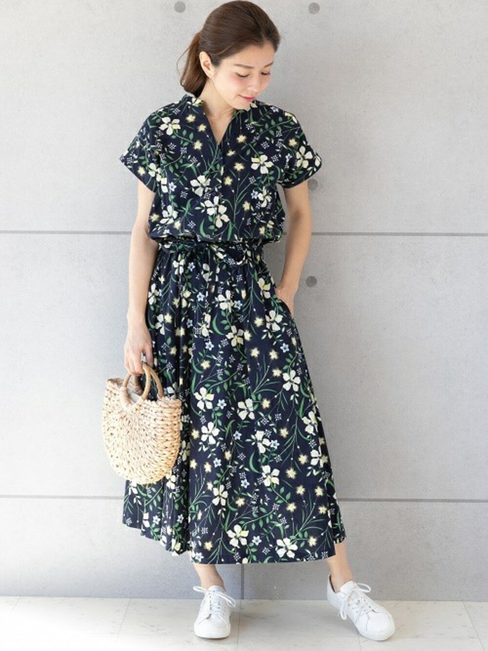 【PINK HOUSE】花柄　ロングワンピース　フレンチスリーブ　日本製ファッション