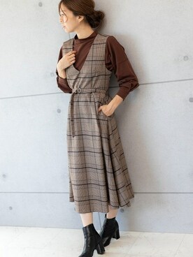 「チェックワンピース」｜「アイテム（ジャンパースカート）」を使った、PREFERIR_webさん（レディース・160cm）の秋コーディネート