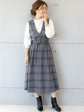 「チェックワンピース」｜「アイテム（ジャンパースカート）」を使った、PREFERIR_webさん（レディース・160cm）の秋コーディネート