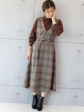 「チェックワンピース」｜「アイテム（ジャンパースカート）」を使った、PREFERIR_webさん（レディース・160cm）の秋コーディネート