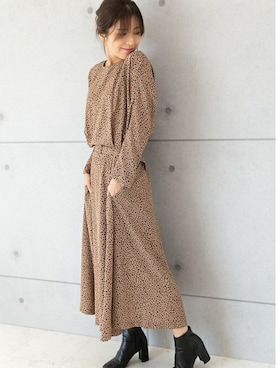 「レオパードワンピース」｜PREFERIR_webさん（レディース・160cm）の冬コーディネート