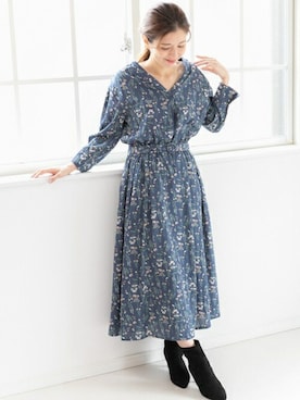 「小花柄ワンピース」｜「アイテム（シャツワンピース）」を使った、PREFERIR_webさん（レディース・160cm）の冬コーディネート