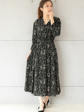 「小花柄ワンピース」｜「アイテム（シャツワンピース）」を使った、PREFERIR_webさん（レディース・160cm）の冬コーディネート