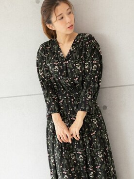 「小花柄ワンピース」｜「アイテム（シャツワンピース）」を使った、PREFERIR_webさん（レディース・160cm）の冬コーディネート