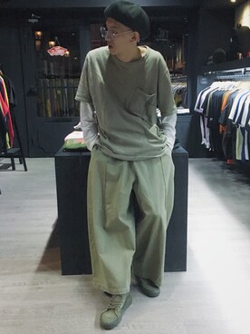 「BEAMS（ビームス）のアイテム（ハンチング/ベレー帽）」を使った、GigaLiuさん（メンズ・173cm）の秋コーディネート