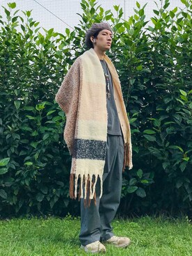 「no brand（ノーブランド）のアイテム（ハンチング/ベレー帽、ブラウン系）」を使った、GigaLiuさん（メンズ・173cm）の春コーディネート