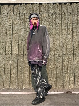 「Raucohouseのアイテム（パーカー、その他）」を使った、GigaLiuさん（メンズ・173cm）の春コーディネート