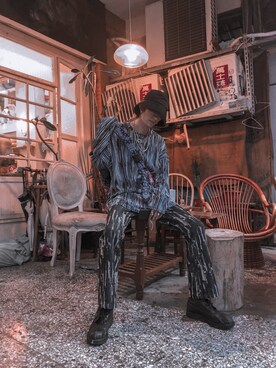 「DOR.STUDIOのアイテム（ハット、ブラック系）」を使った、GigaLiuさん（メンズ・173cm）の夏コーディネート