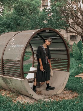 「NIKE（ナイキ）のアイテム（キャップ、グレー系）」を使った、GigaLiuさん（メンズ・173cm）の夏コーディネート