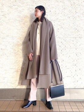 「Rouge vif（ルージュヴィフ）のアイテム（ノーカラーコート）」を使った、くろさん（レディース・160cm）の秋コーディネート