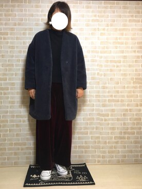 「JEANASIS（ジーナシス）のノーカラーコート」を使った、mariaさん（レディース・166cm）の秋コーディネート