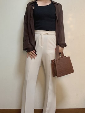 「LOWRYS FARM（ローリーズファーム）のセンタープレスカラーフレアパンツ　870189（その他パンツ）」を使った、青タンさん（レディース・164cm）の秋コーディネート