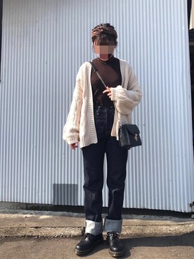 「ケーブルカーディガン」｜「アイテム（アクセサリー）」を使った、soraさん（レディース・158cm）の冬コーディネート