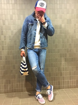 「しまむら（シマムラ）のアイテム（バッグ）」を使った、🌟bull-otto🌟さん（メンズ・183cm）の春コーディネート