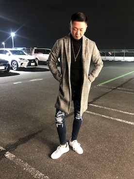 「シンプルおしゃれが好き」｜「アイテム（チェスターコート）」を使った、🌟bull-otto🌟さん（メンズ・183cm）の秋コーディネート