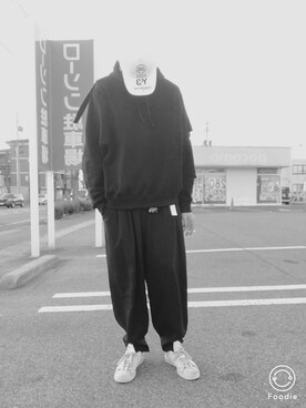 「真っ黒コーデ」｜「アイテム（その他）」を使った、ハギさん（メンズ・186cm）の冬コーディネート