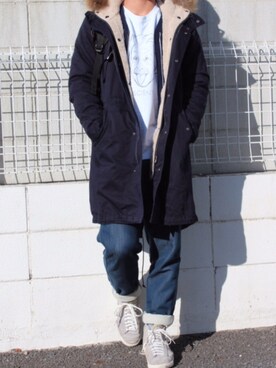 「RAGEBLUE（レイジブルー）のアイテム（モッズコート）」を使った、KaneCHANさん（メンズ・173cm）の春コーディネート