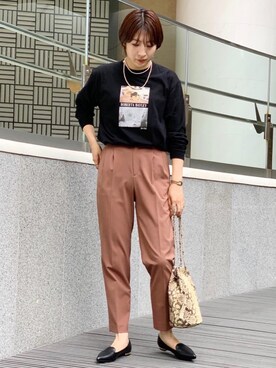 「green label relaxing（グリーンレーベルリラクシング）のSC メタルパール ロング ネックレス（ネックレス）」を使った、tobiyama_mさん（レディース・167cm）の秋コーディネート