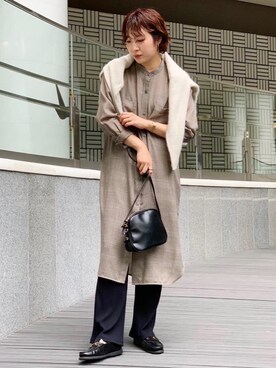 「green label relaxing（グリーンレーベルリラクシング）のSC リブ ストレート パンツ（その他パンツ）」を使った、tobiyama_mさん（レディース・167cm）の秋コーディネート