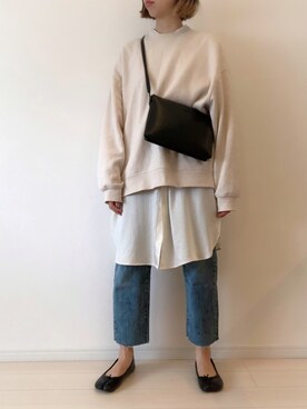 「GU（ジーユー）のアイテム（スウェット、ベージュ系）」を使った、ゆきさん（レディース・163cm）の冬コーディネート