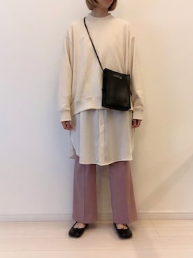 「UNIQLO（ユニクロ）のスウェットクルーネックシャツ（長袖）（パーカー、ホワイト系）」を使った、ゆきさん（レディース・163cm）の冬コーディネート