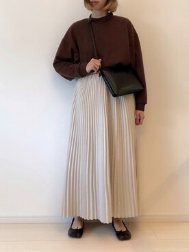 「GU（ジーユー）のアイテム（スウェット、ブラウン系）」を使った、ゆきさん（レディース・163cm）の冬コーディネート