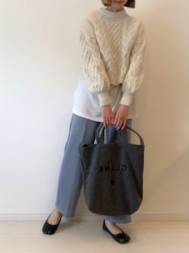 「CLANE（クラネ）のCABLE PUFF KNIT TOPS（ニット/セーター、ホワイト系）」を使った、ゆきさん（レディース・163cm）の冬コーディネート