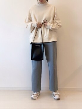 「UNIQLO（ユニクロ）のスウェットクルーネックシャツ（長袖）（パーカー、ホワイト系）」を使った、ゆきさん（レディース・163cm）の春コーディネート
