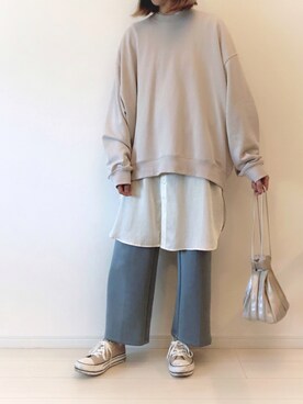 「GU（ジーユー）のアイテム（スウェット、ベージュ系）」を使った、ゆきさん（レディース・163cm）の春コーディネート
