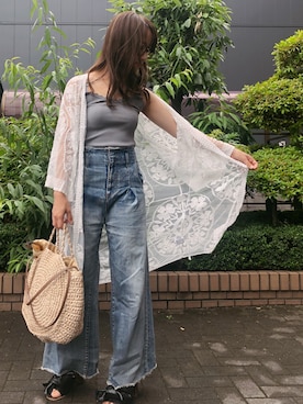 「cache cache（カシュ カシュ）のアイテム（かごバッグ）」を使った、みきてぃさん（レディース・155cm）の夏コーディネート