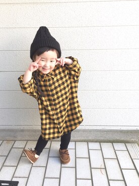 「アイテム（モカシン/デッキシューズ、ブラック系）」を使った、✩︎YUan✩︎さん（キッズ・90cm）の秋コーディネート