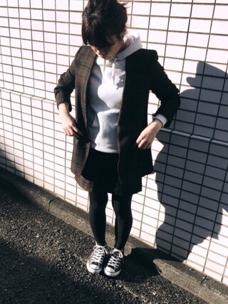 BY ソリッド＆チェックカラーレスジャケットを使った人気ファッション