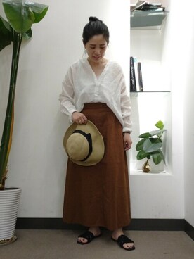 「FORK&SPOON（フォークアンドスプーン）のアイテム（帽子）」を使った、浪口　絵美さん（レディース・164cm）の夏コーディネート