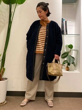 「orcival」｜「アイテム（ノーカラージャケット）」を使った、emiinamiiさん（レディース・164cm）の冬コーディネート