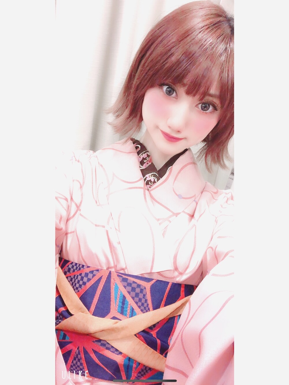 「着物、着物女子、和服、ハート柄、いいね、save、フォローお願いします🤑、ガーリー、冬、ボブ、ヘアアレンジ、浅草」｜「VASARAのアイテム（浴衣、ピンク系）」を使った、Sherry(ふぁんるー)さん（レディース・160cm）の冬コーディネートの1枚目の写真