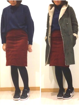 「Another Edition（アナザーエディション）のアイテム（ムートンコート）」を使った、くろさん（レディース・160cm）の冬コーディネート