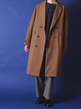 「秋のカフェオレコーデ」｜「アイテム（チェスターコート）」を使った、みぎたさん（メンズ・178cm）の秋コーディネート
