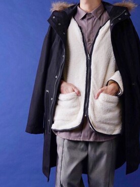 「ボア」｜「アイテム（モッズコート）」を使った、みぎたさん（メンズ・178cm）の秋コーディネート