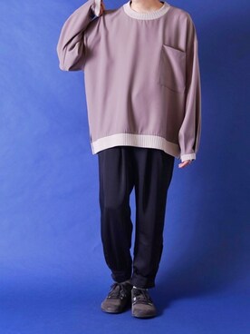 「CASPER JOHN（キャスパージョン）のBallon Sweat/バルーンスウェット（スウェット、ベージュ系）」を使った、みぎたさん（メンズ・178cm）の春コーディネート