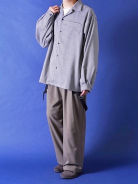 「ADRER（アドラー）のADRERドルマンスリーブオープンカラーシャツ（シャツ/ブラウス、ホワイト系）」を使った、みぎたさん（メンズ・178cm）の春コーディネート