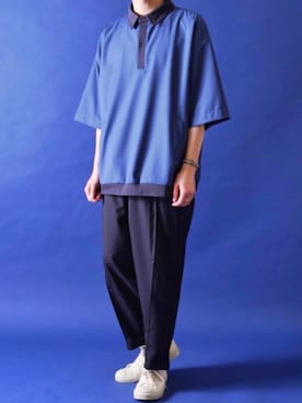 「CASPER JOHN（キャスパージョン）のCenter Pleats Ankle Wide Slacks/センタープリーツアンクルワイドスラックス（その他パンツ、ブラック系）」を使った、みぎたさん（メンズ・178cm）の春コーディネート