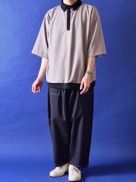 「CASPER JOHN（キャスパージョン）のBalloon Baker Pants/バルーンベイカーパンツ(セットアップ対応)（その他パンツ、ブラック系）」を使った、みぎたさん（メンズ・178cm）の春コーディネート