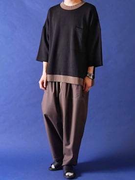 「CASPER JOHN（キャスパージョン）のBalloon Baker Pants/バルーンベイカーパンツ(セットアップ対応)（その他パンツ、ブラウン系）」を使った、みぎたさん（メンズ・178cm）の春コーディネート