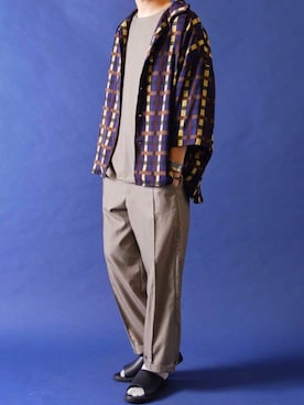 「CASPER JOHN（キャスパージョン）のVarious Dolman Shirts/バリアスドルマンシャツ（シャツ/ブラウス、ブラック系）」を使った、みぎたさん（メンズ・178cm）の春コーディネート