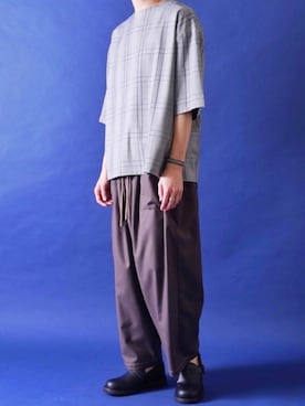 「CASPER JOHN（キャスパージョン）のBalloon Baker Pants/バルーンベイカーパンツ(セットアップ対応)（その他パンツ、ブラウン系）」を使った、みぎたさん（メンズ・178cm）の春コーディネート