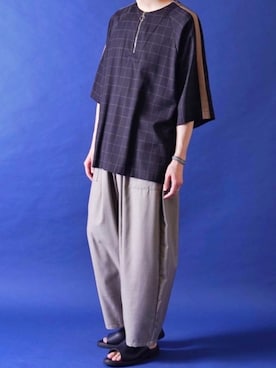 「CASPER JOHN（キャスパージョン）のBalloon Baker Pants/バルーンベイカーパンツ(セットアップ対応)（その他パンツ、ベージュ系）」を使った、みぎたさん（メンズ・178cm）の春コーディネート