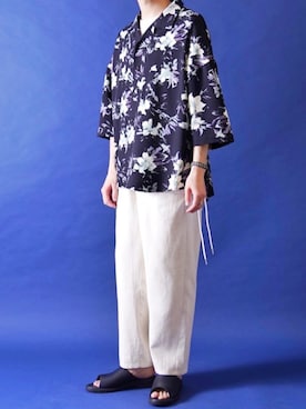 「CASPER JOHN（キャスパージョン）のVarious Dolman Shirts/バリアスドルマンシャツ（シャツ/ブラウス、ブラック系）」を使った、みぎたさん（メンズ・178cm）の春コーディネート