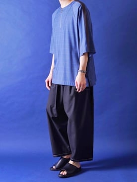 「CASPER JOHN（キャスパージョン）のBalloon Baker Pants/バルーンベイカーパンツ(セットアップ対応)（その他パンツ、ブラック系）」を使った、みぎたさん（メンズ・178cm）の春コーディネート
