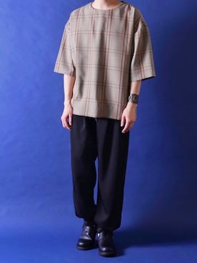 「DOOPZ（ドープス）のDOOPZ　カフスイージーパンツ（その他パンツ、ブラック系）」を使った、みぎたさん（メンズ・178cm）の春コーディネート